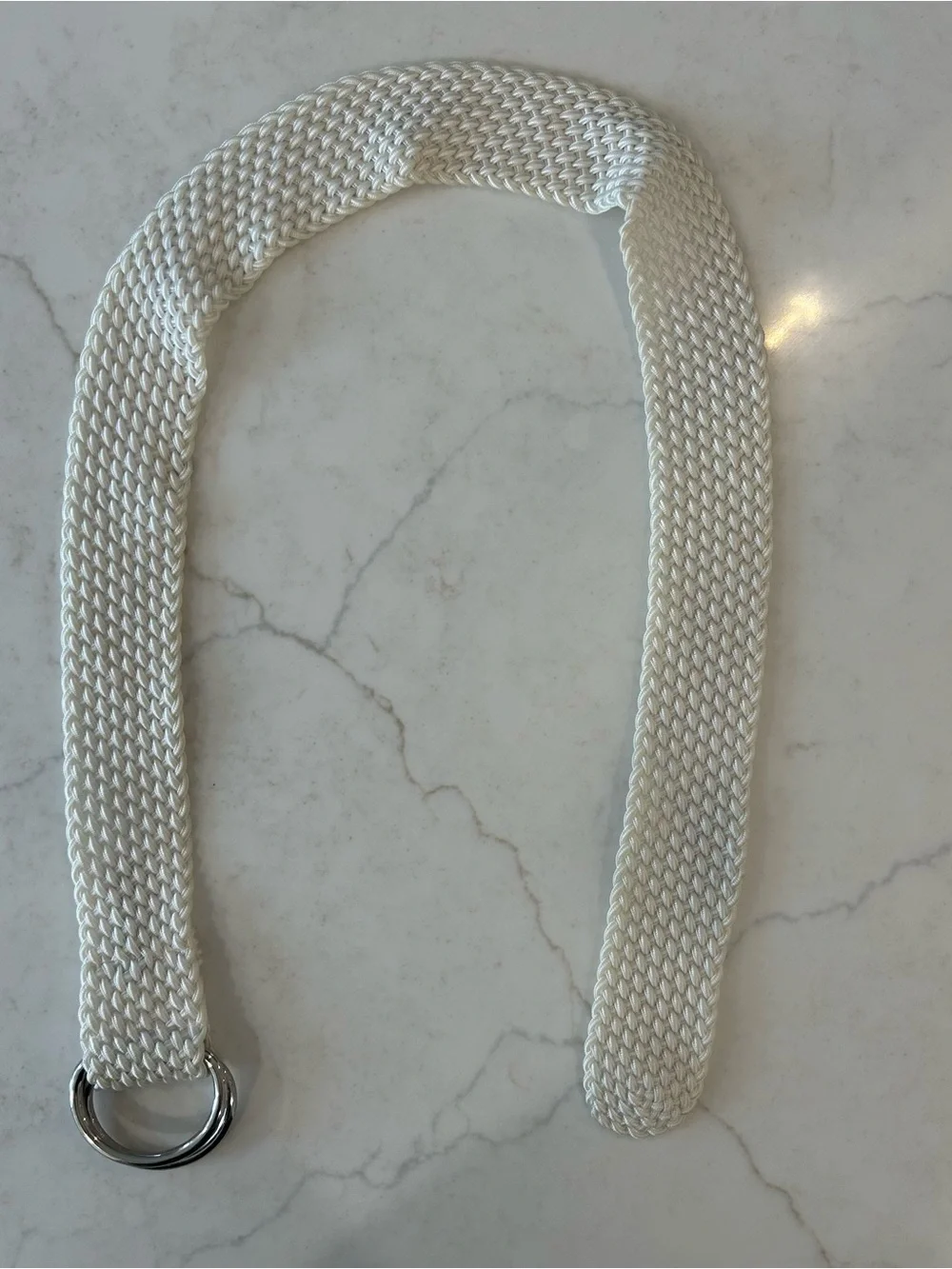 Lauren Ralph Lauren White Braided Double Ring Silver Nylon Belt 2”W